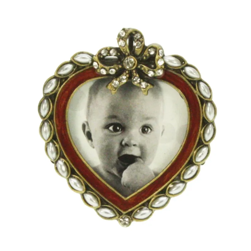 Fotolijstje mini hart rood/ parels 5x6cm