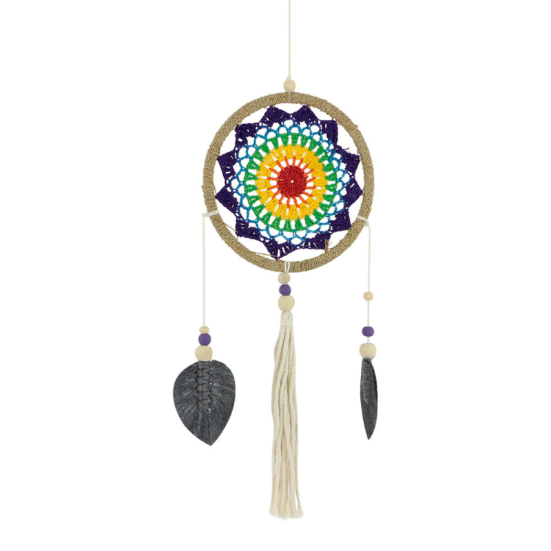 Dromenvanger gehaakt/kwastjes regenboog/grijs