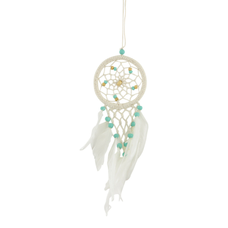 Dromenvanger kralen/veren naturel/turqoise