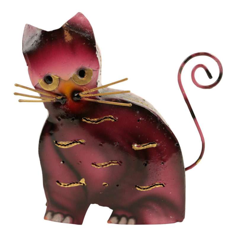 Waxinelichthouder metaal kat kijkt opzij roze