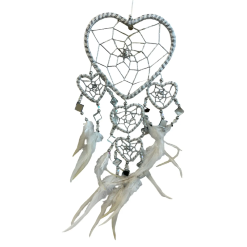 Dromenvanger hartje met spiegels - wit - 11 cm