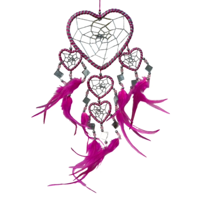 Dromenvanger hartje met spiegels - roze - 11 cm