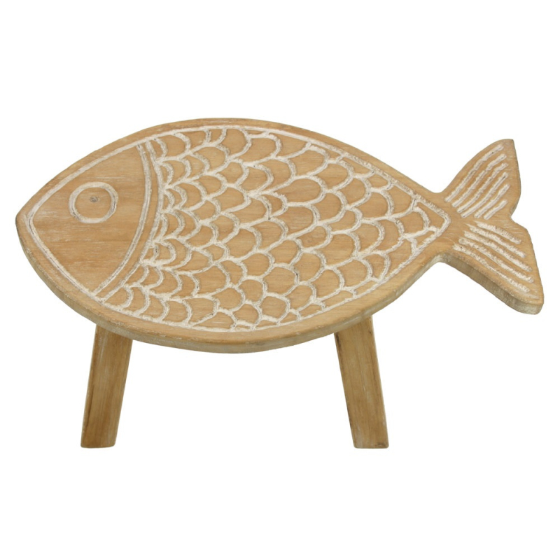 Krukje Vis hout/wit 38,5x21,5x19cm