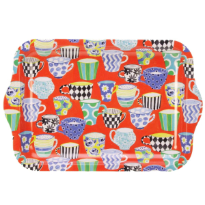 Dienblad Theekopjes rood 24x16x1,5cm