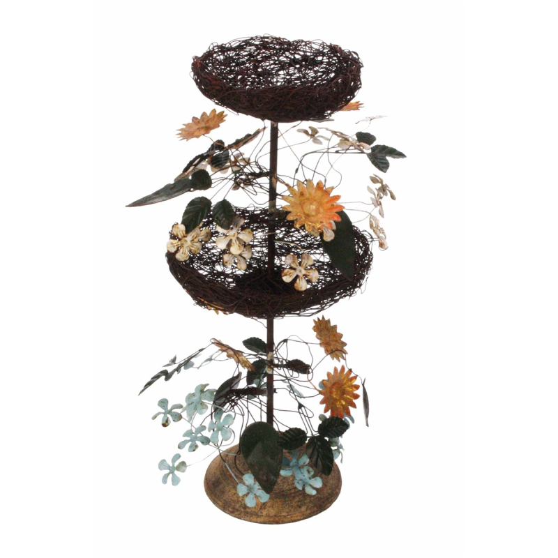 Bloemboom met vogelnestjes, metaal 18x18x39cm