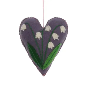 Hart paars Lelietje van dalen, vilt 8x2x9,5cm