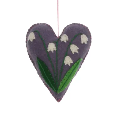 Hart paars Lelietje van dalen, vilt 8x2x9,5cm