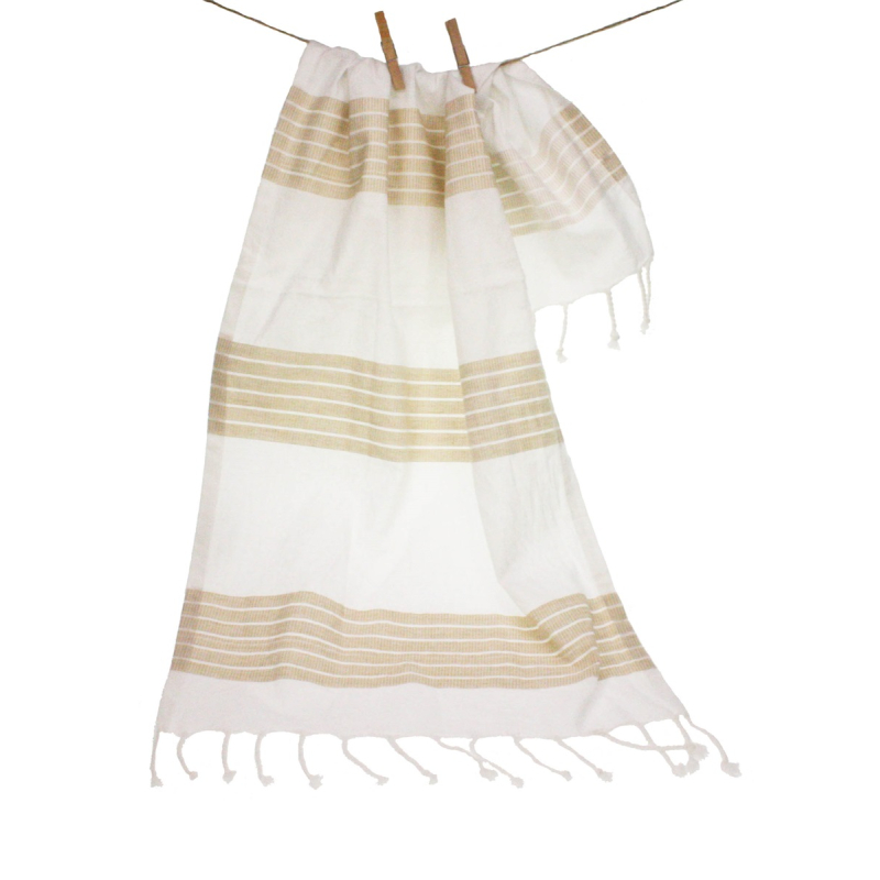 Hamam doek Medium gestreept taupe/wit 45x90cm