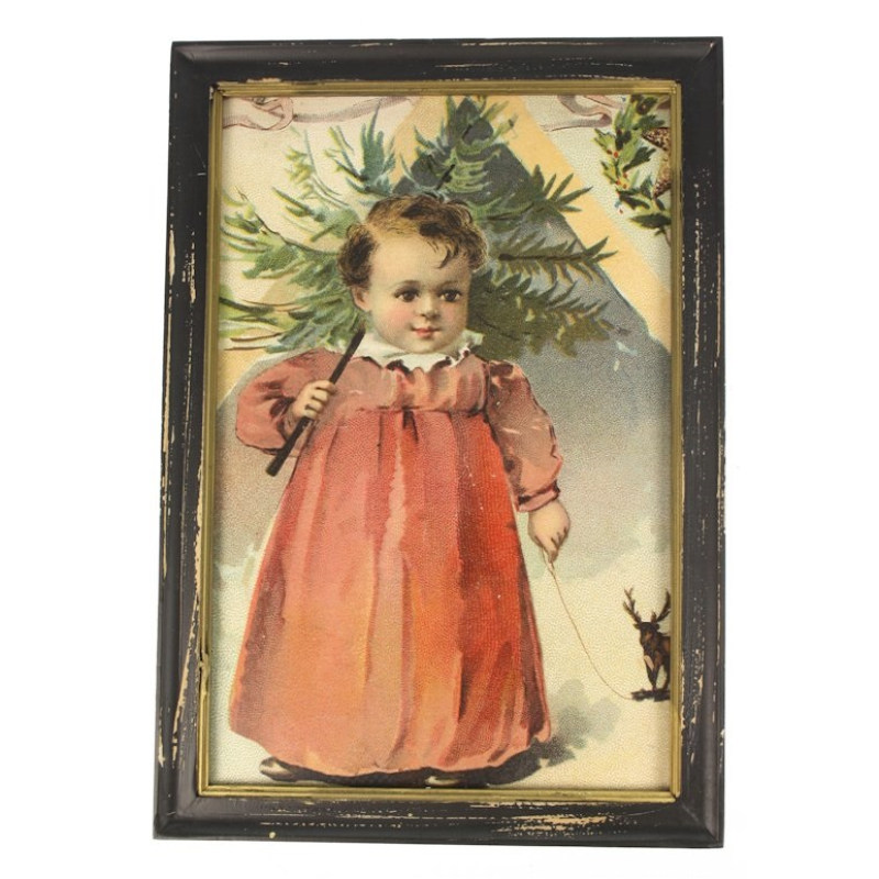 Lijstje hout Kind met kerstboom, 33x23cm