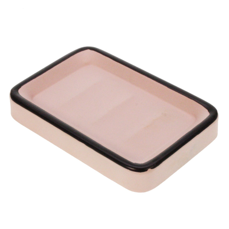 Zeepbakje metaal/geëmailleerd, roze/ zwart 13x8,5x2cm