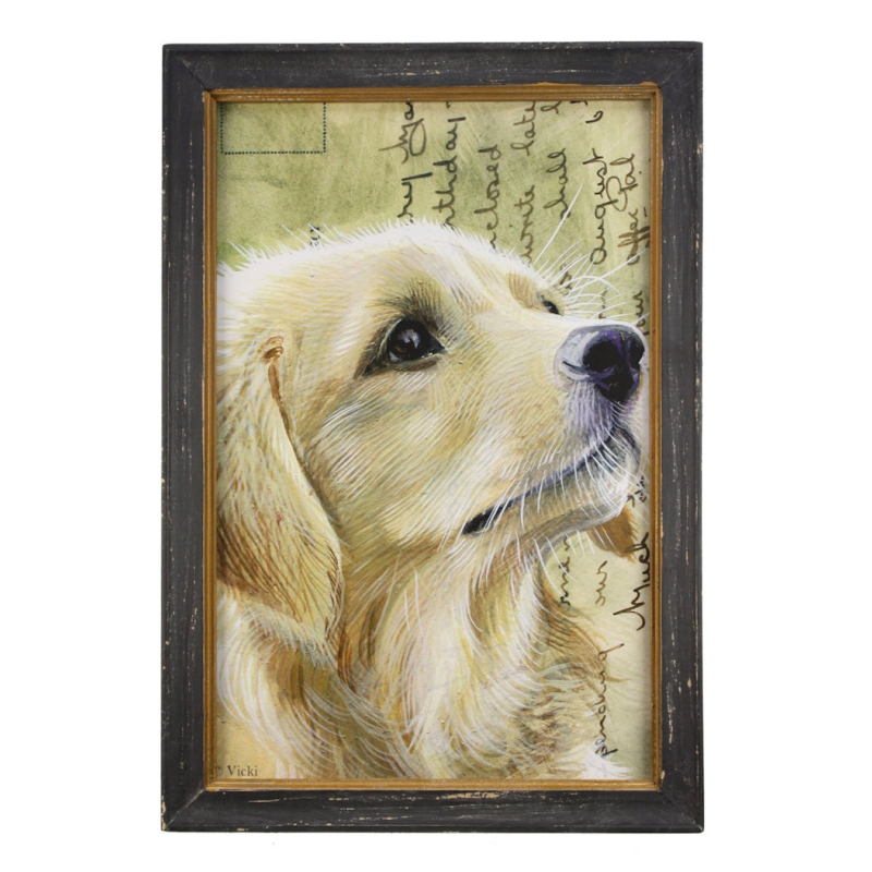 Lijstje hout zwart Golder Retriever, 34x23,5cm