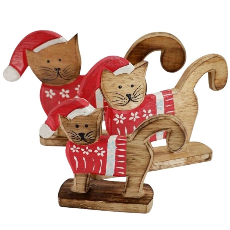 Set 3 katten rood/natur hout Siep