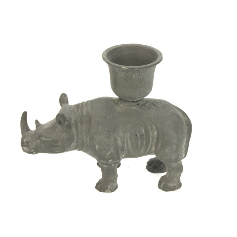 Kandelaar Neushoorn grijs 10x4x8,5cm