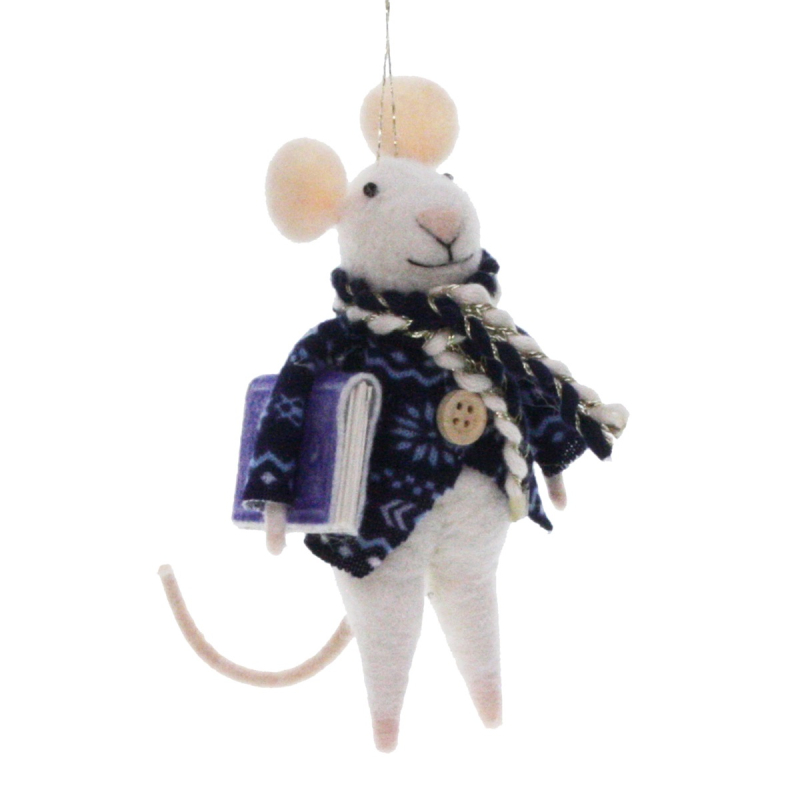 Muis met blauwe jas en boek 6x6x11cm