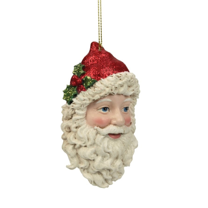 Ornament Kerstman hoofd met hulst, 6x1,5x11cm