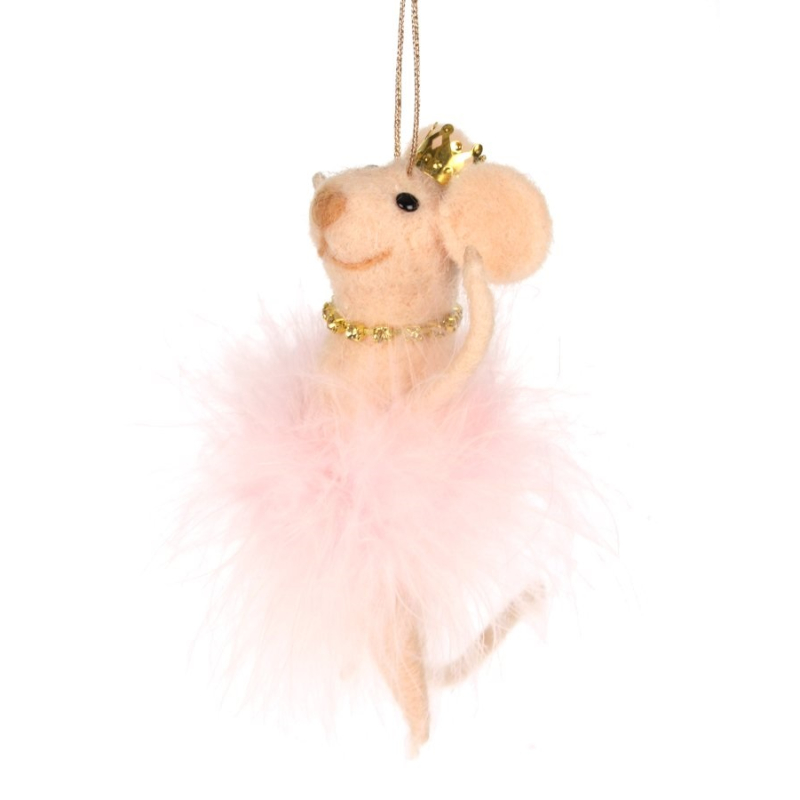 Muis ballerina roze hangend vilt 7x9x12cm