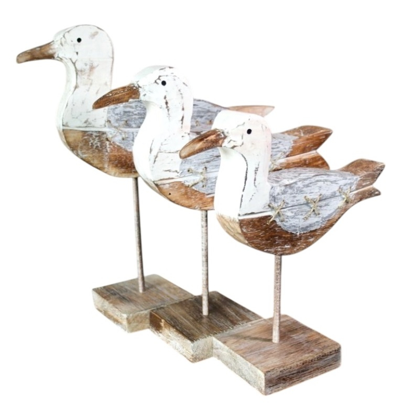 Set 3 meeuwen Bianca rustiek wit/natur