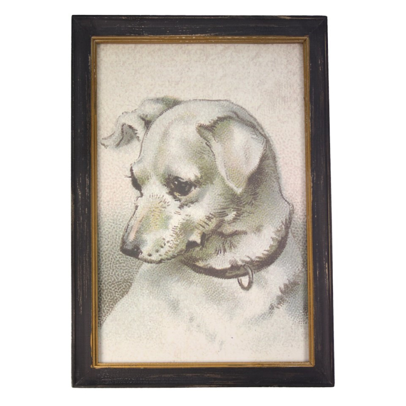 Lijstje hout zwart Hond wit, 34x23,5cm