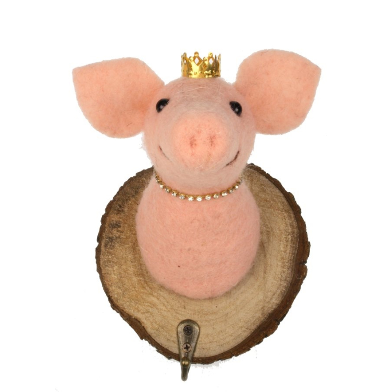 Haak Varken met kroon vilt 11,5x13x17cm