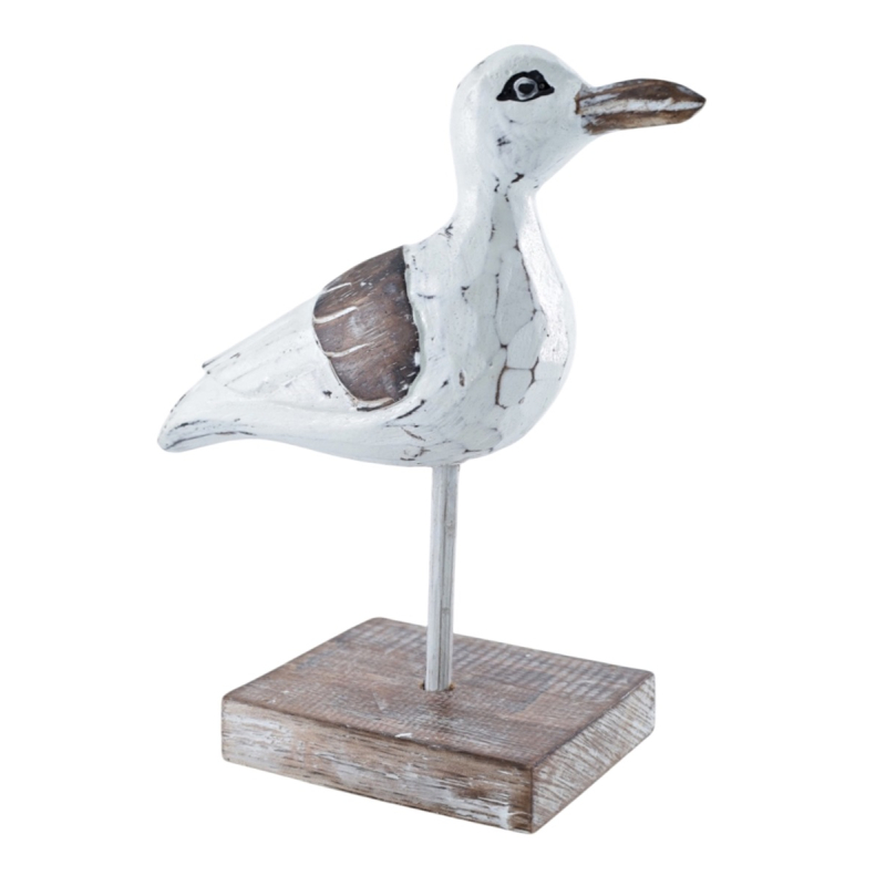 Houten meeuw Klaas natural/wit 21x19 cm