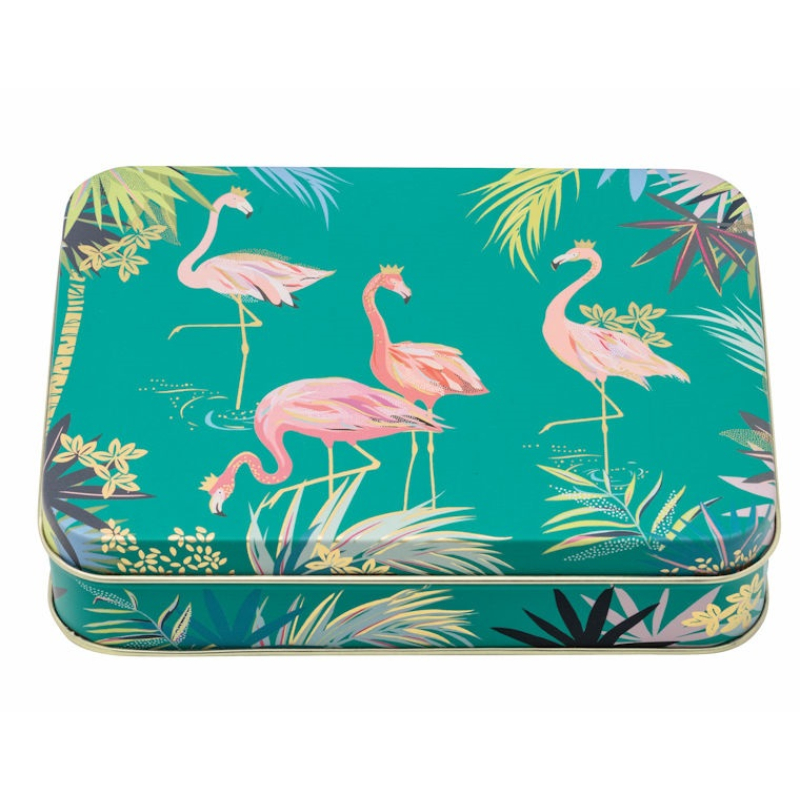 Blikje Flamingo's groen 14,5x10,5x3,5cm
