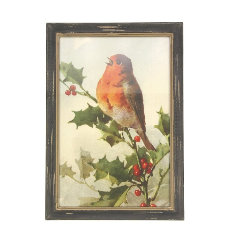 Lijstje hout Roodborst, 33x23cm