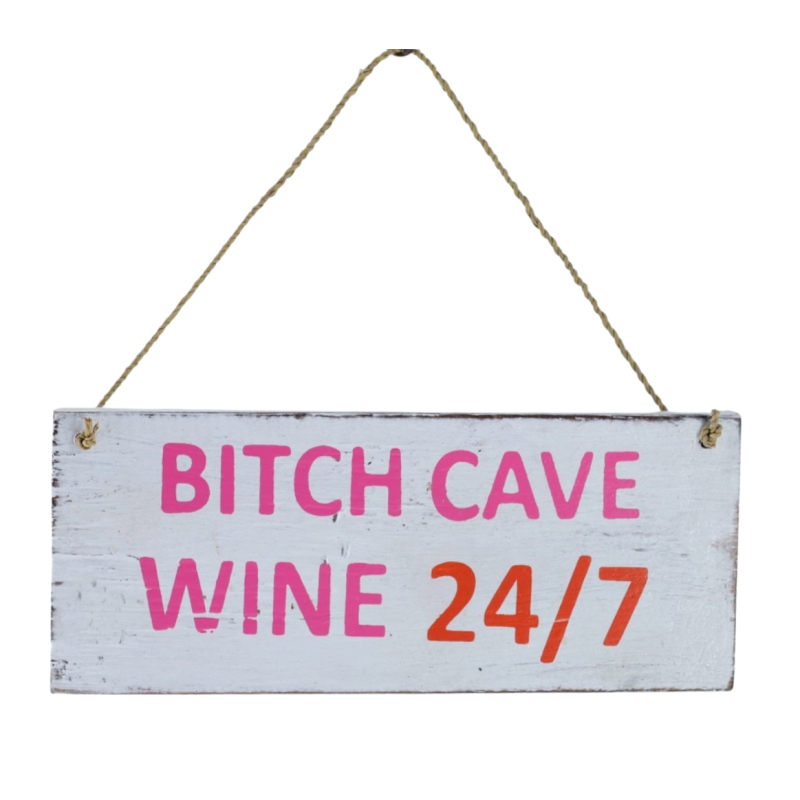 Tekstbord Ina BITCH CAVE pink/oranje 20x8 cm