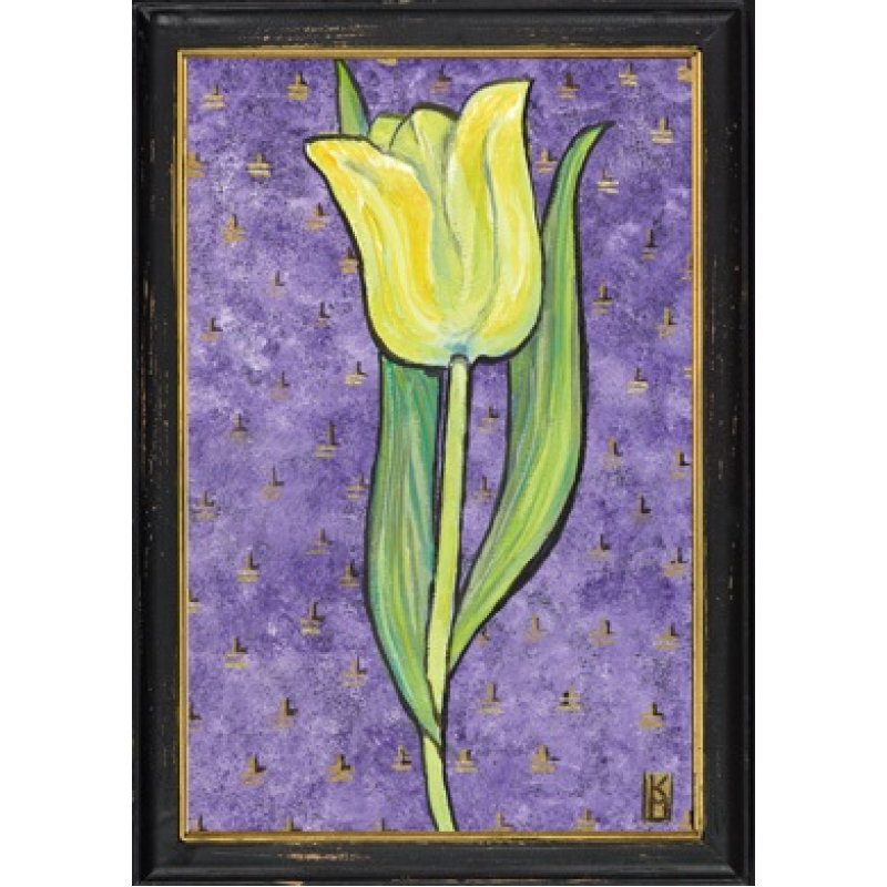 Lijstje hout zwart Gele tulp, 34x23,5cm