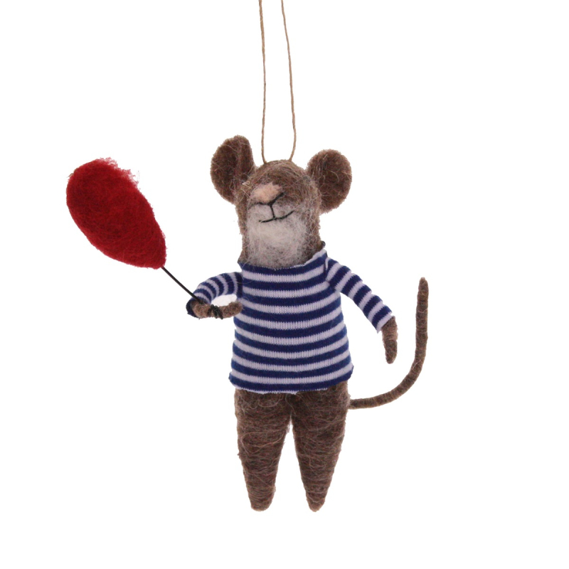 Muis bruin met ballon vilt 9x9x15cm