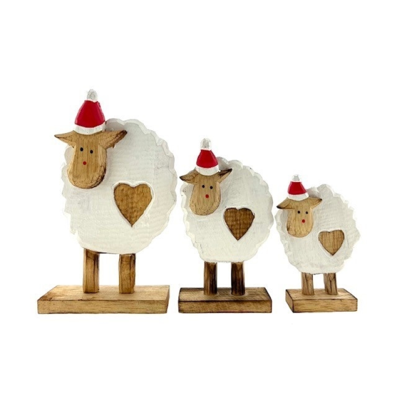 Set van 3 kerstschapen van hout in wit Marly
