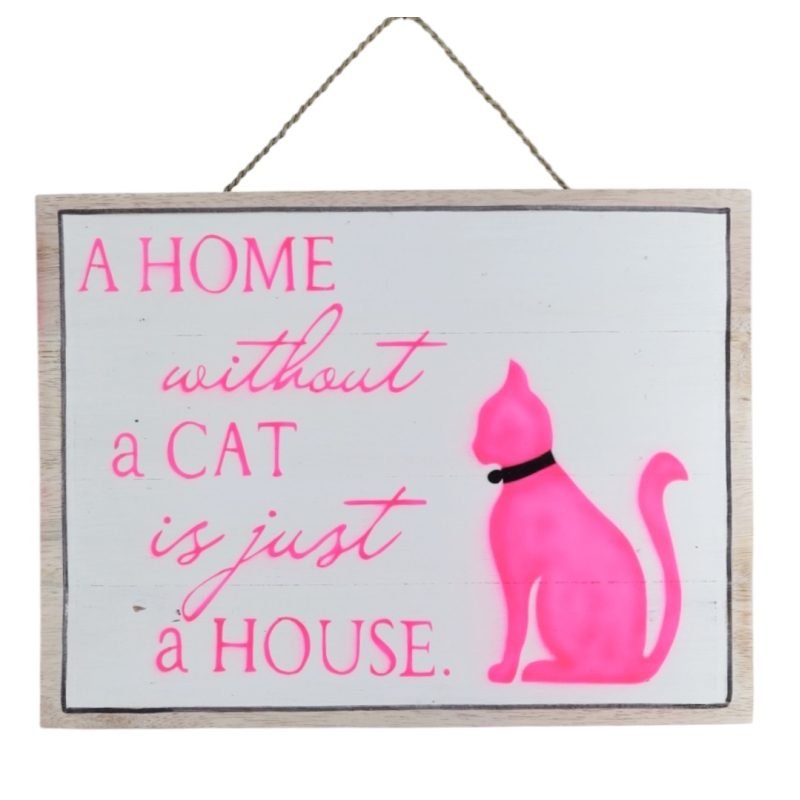 Tekstbord Kia HOME CAT wit/pink 40x30cm