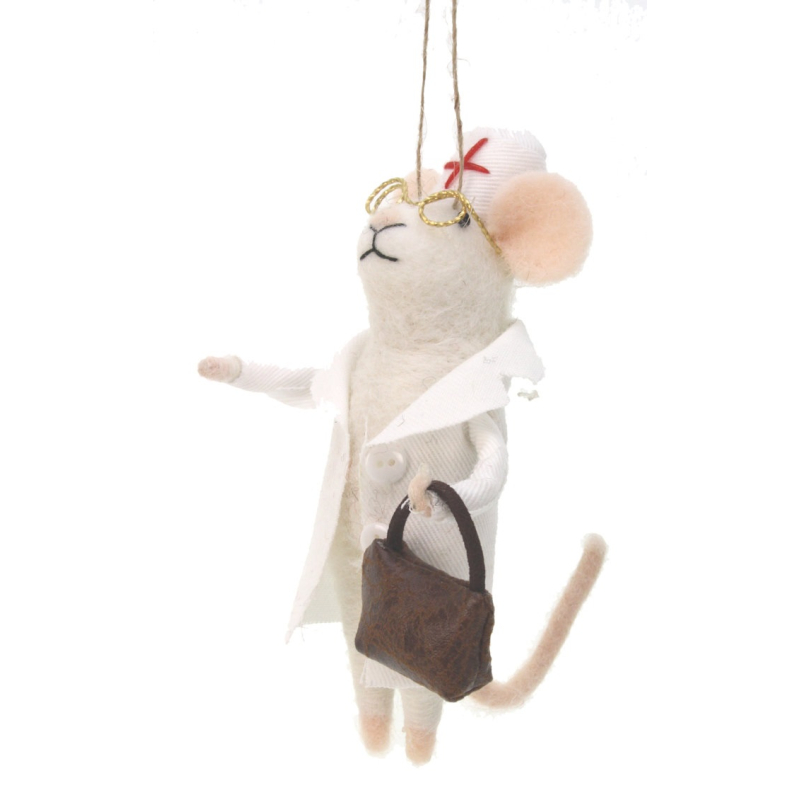 Muis arts met tas vilt 8x7,5x12cm