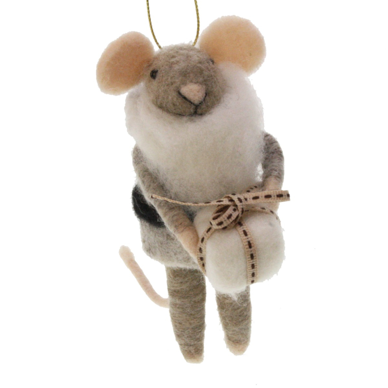 Muis met jas en cadeau 5x11x14cm