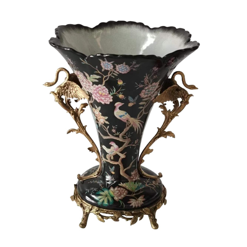 Vaas Vogels/Bloemen, zwart Ø29,5x28x35,7cm