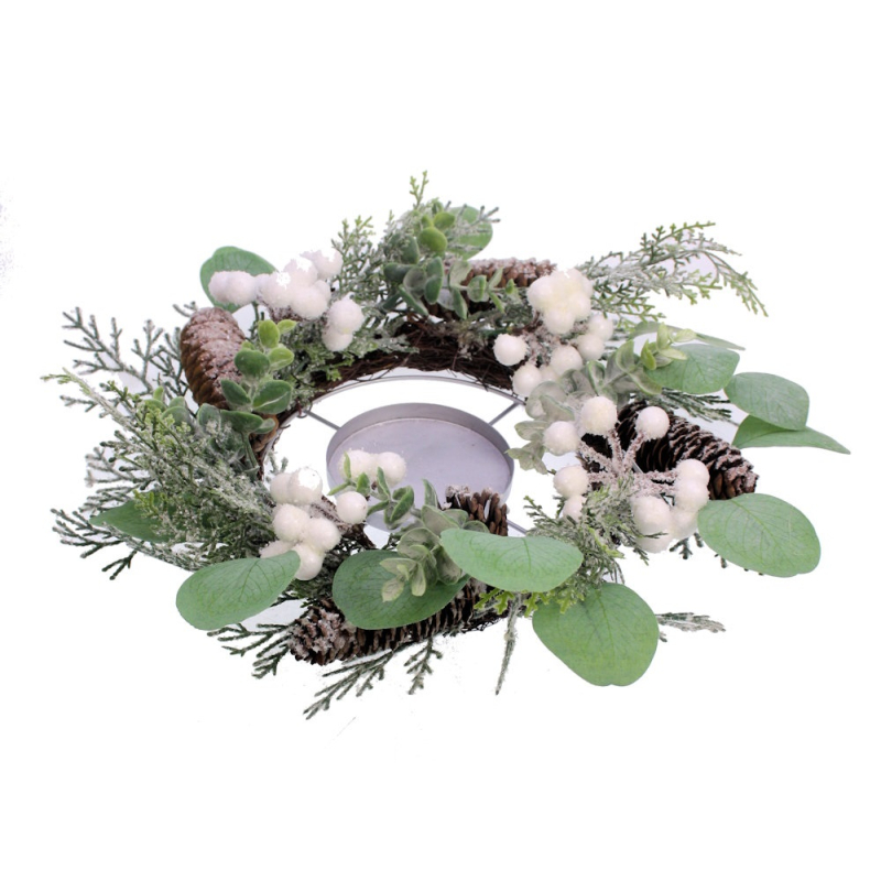 Krans Witte bessen met kaarsenhouder Ø34x8,5cm