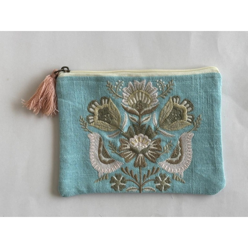 Etui katoen blauw met bloemen 21x16cm