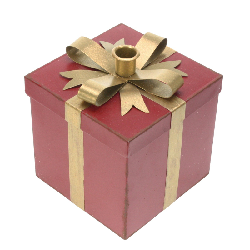 Kandelaar Cadeautje rood/ goud 15x15x18cm