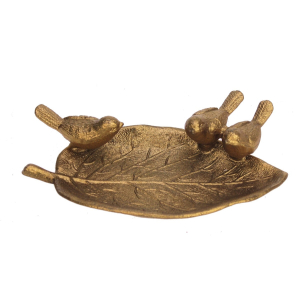 Schaaltje blad/3 vogeltjes goudkleurig 14x9x3,5cm