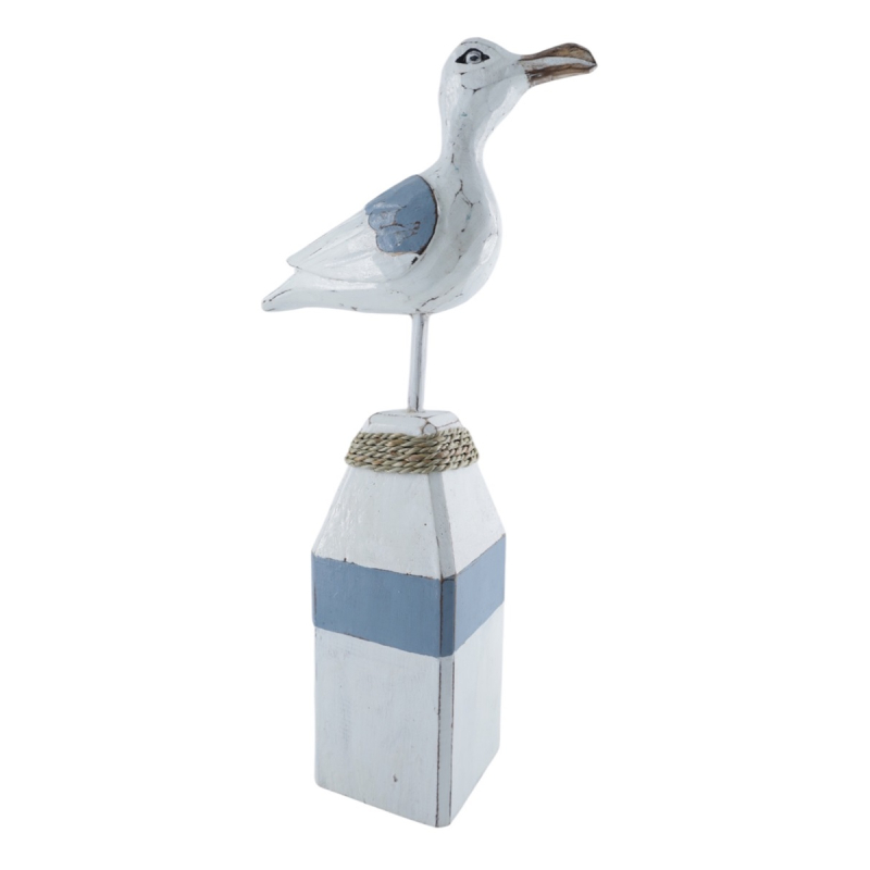 Houten meeuw Siem wit/blauw 40x20 cm