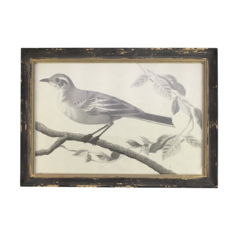 Lijstje hout Vogel zwart/wit, 33x23cm