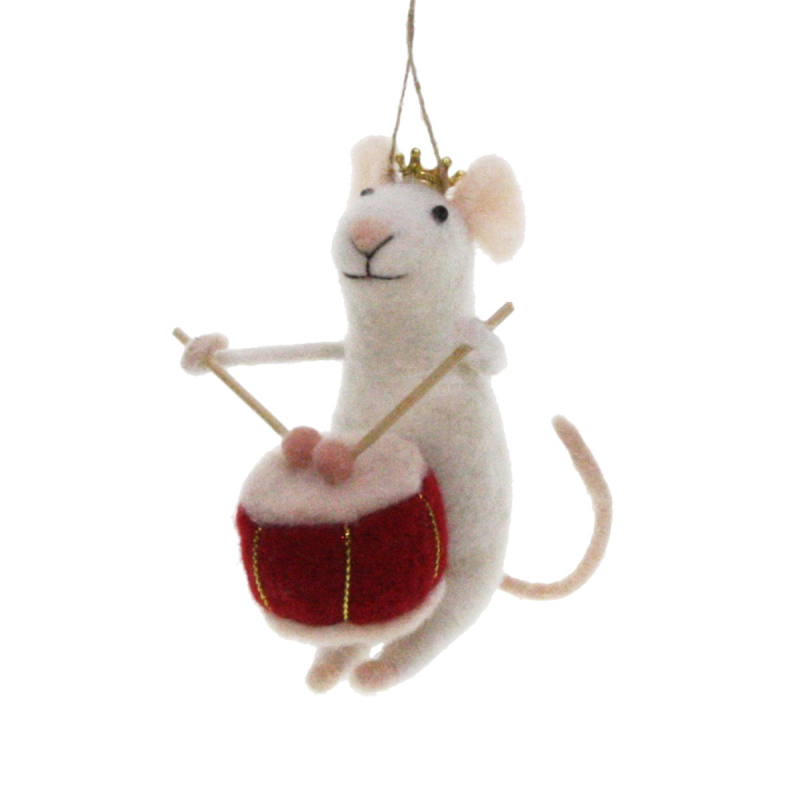 Muis met trommel vilt 10x6x10cm