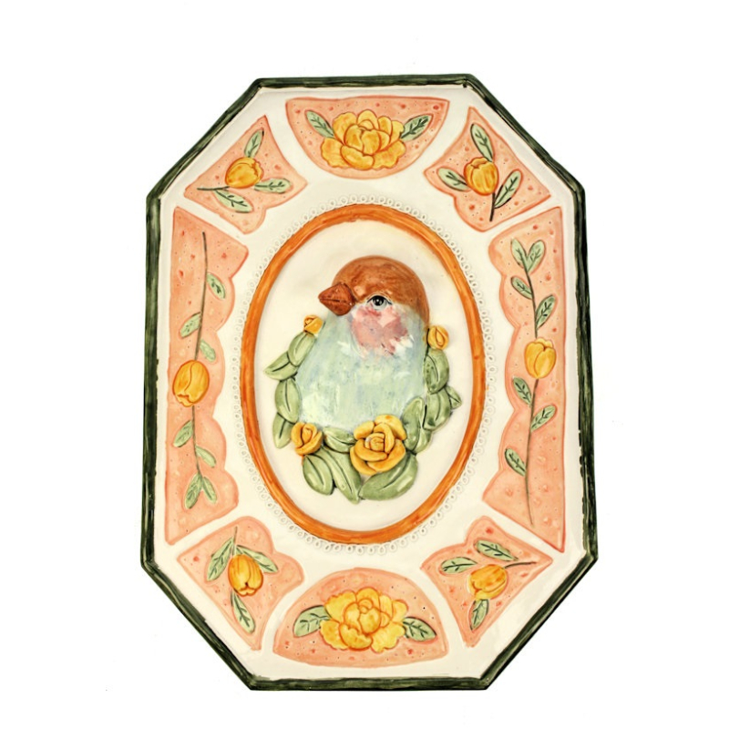 Muurdecoratie Vogel met gele bloemen 22x3x30cm