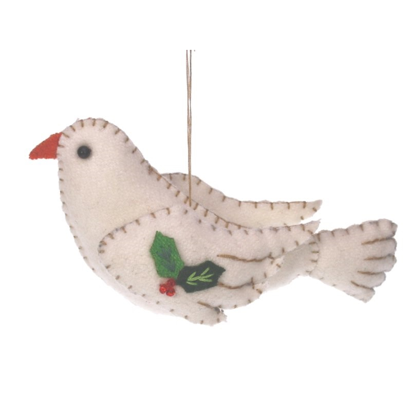 Kerst duif wit, vilt 12,5x5,5x6cm