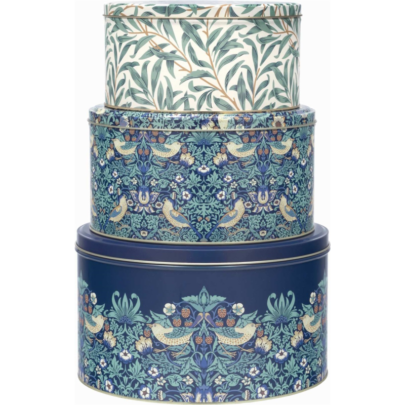 Blikken set (3) Vogels en bladeren, blauw/groen Ø25x15cm