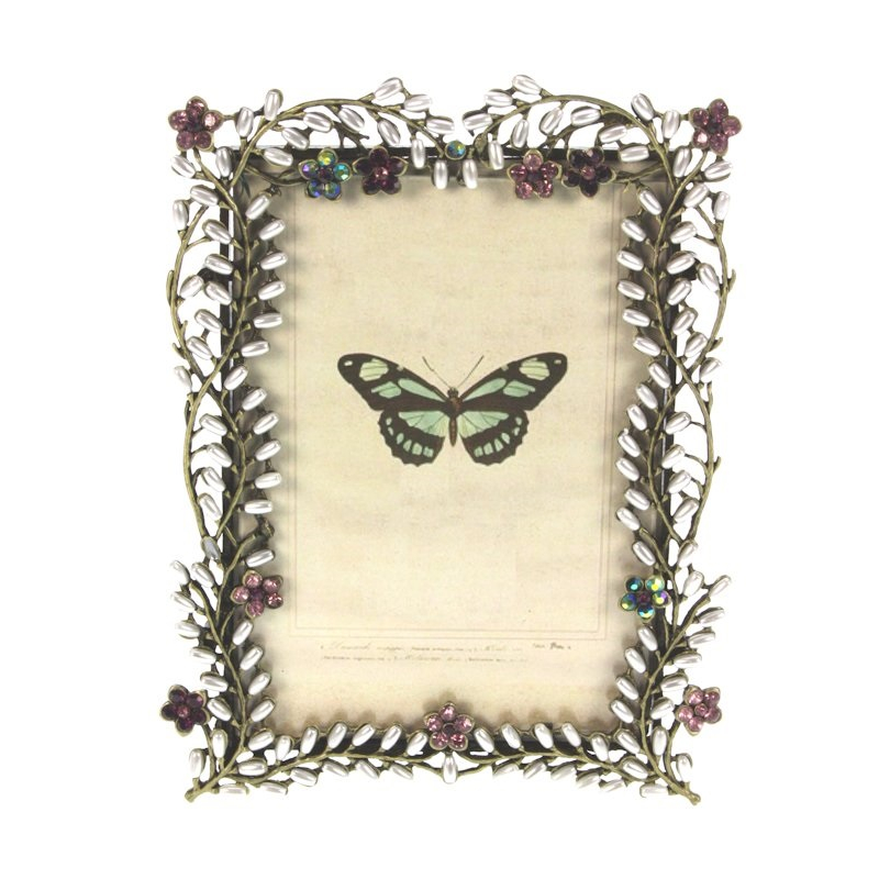 Fotolijstje RH Bloemetjes roze/paars strass(9x12,5)12x15,5cm