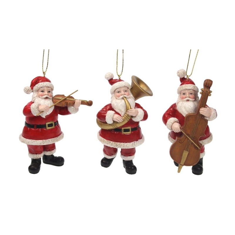 Ornament Kerstman met instrument  7x3,5x8,5cm 3 stuks