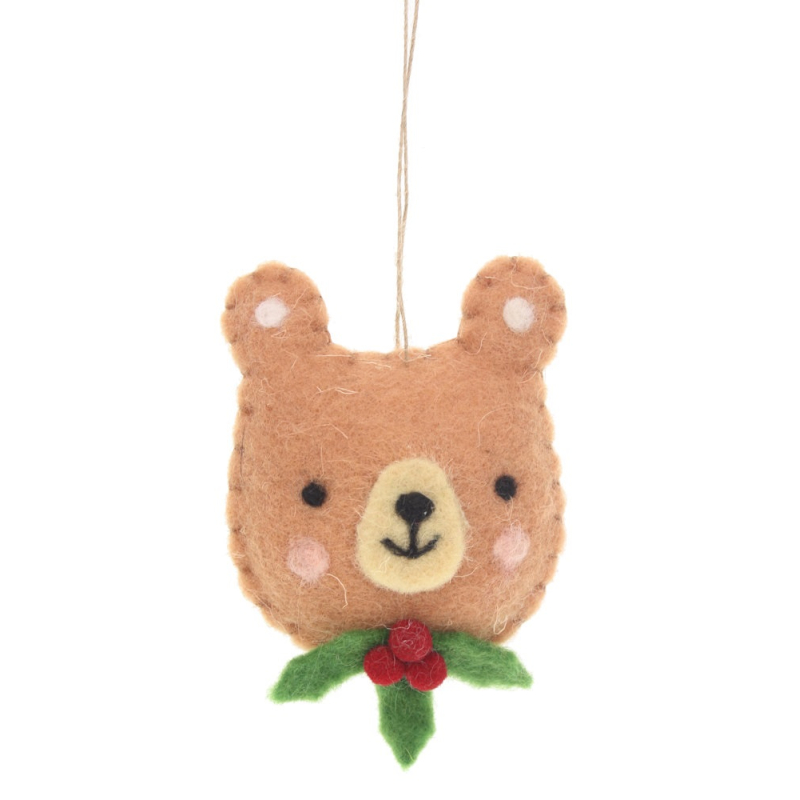Beer met mistletoe hangend vilt 7,5x2x11,5cm