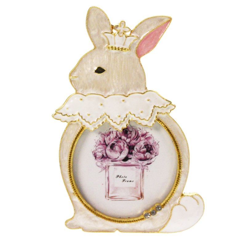 Fotolijstje Konijn met kroon wit/ creme 7x1x12cm