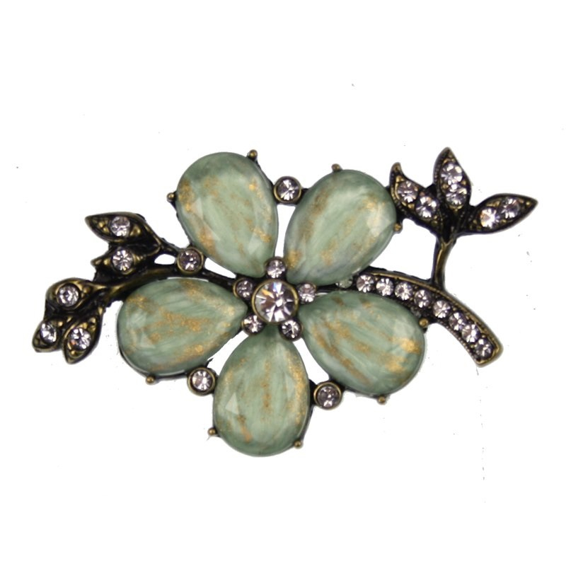Broche Bloem groen/antiek goudkl. 5,2x1x3,3cm