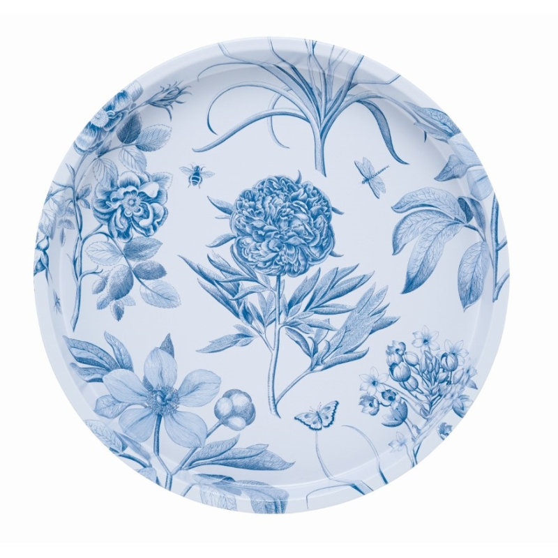 Dienblad Bloemen, blauw/ wit Ø30x3cm